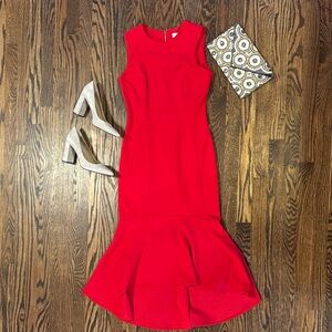 Calvin Klein Red Hi-Low Dress | Fit & Flare Cocktail Midi